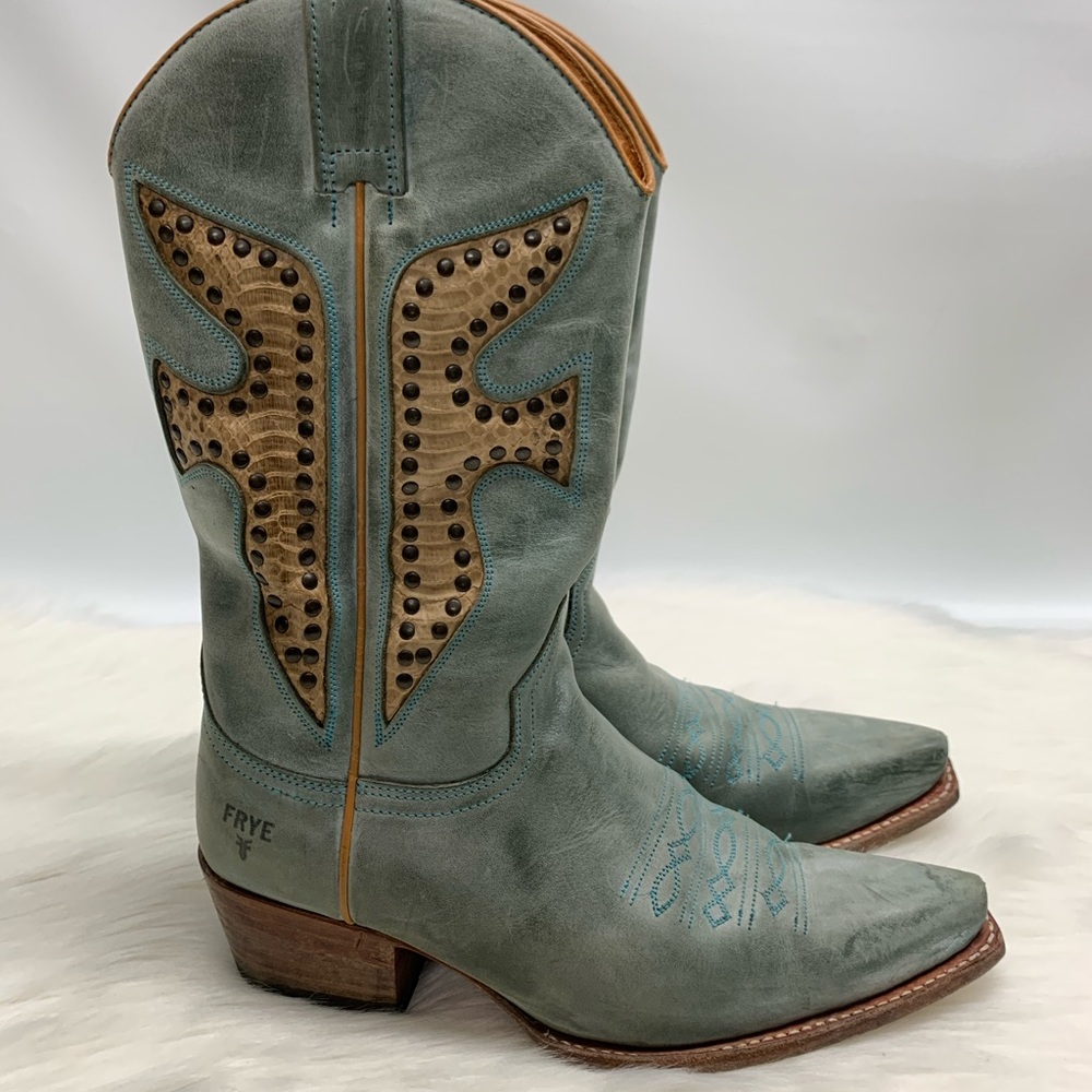 Frye Vintage Cowgirl Boots Snake Embossed Studded